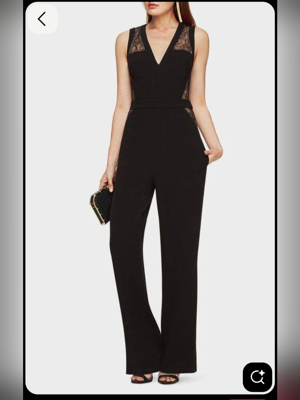 BCBG MaxAzria Tegan Black Lace-Trim V-Neck Jumpsuit